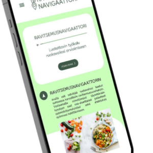 Puhelimen näyttö, jossa kuva ravitsemusnavigaattorin sovelluksesta