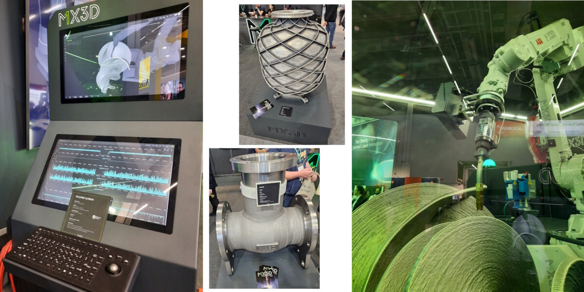 MX3D:n tuotannonhallinta järjestelmä, demo osia sekä esillä ollut robottijärjestelmä