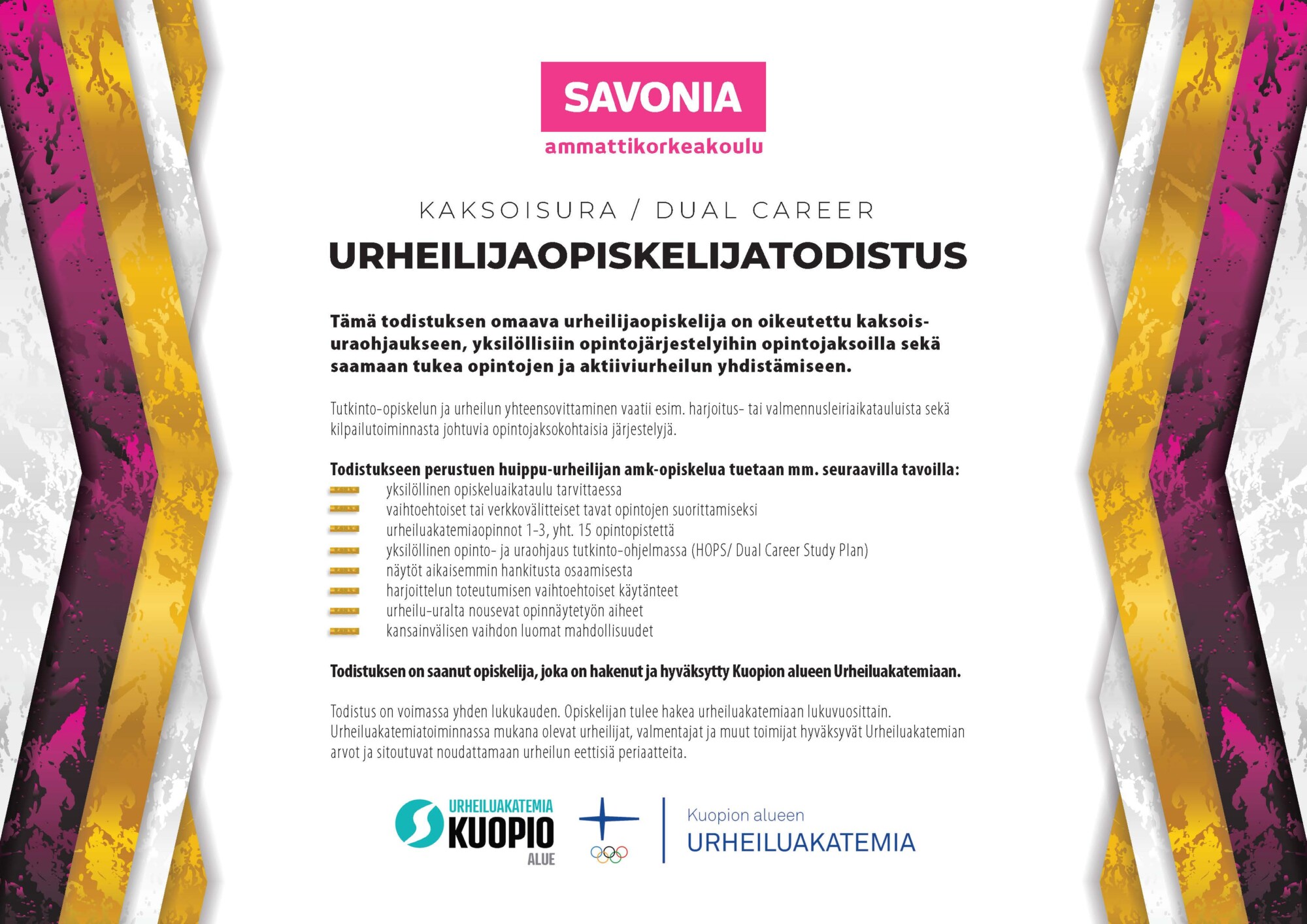 Savonia urheilijaopiskelijatodistus 2024_2025.