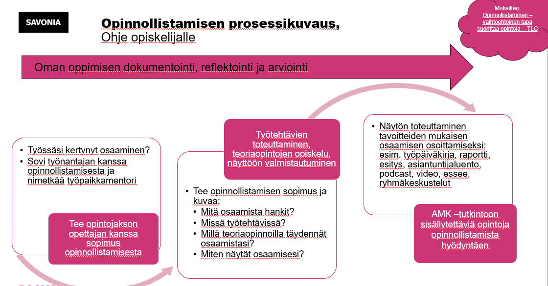 Kaaviossa opinnollistamisen prosessikuvaus.